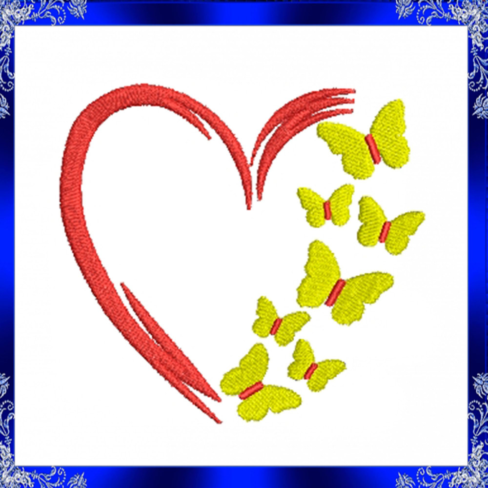 Heart With Butterfly Embroidery Design Love Embroidery Design Butterfly Embroidery Heart Frames Sil 3