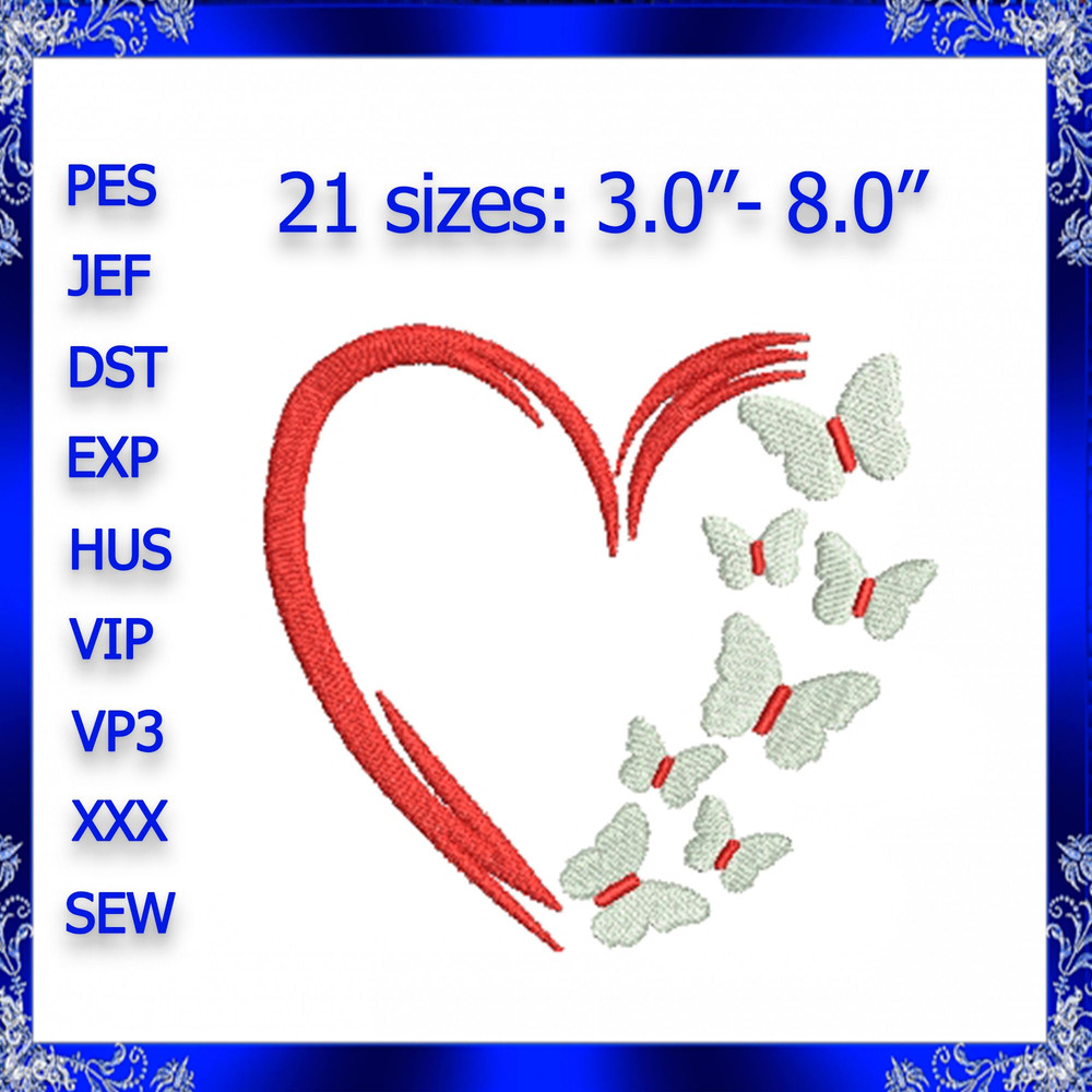 Heart With Butterfly Embroidery Design Love Embroidery Design Butterfly Embroidery Heart Frames Sil 0