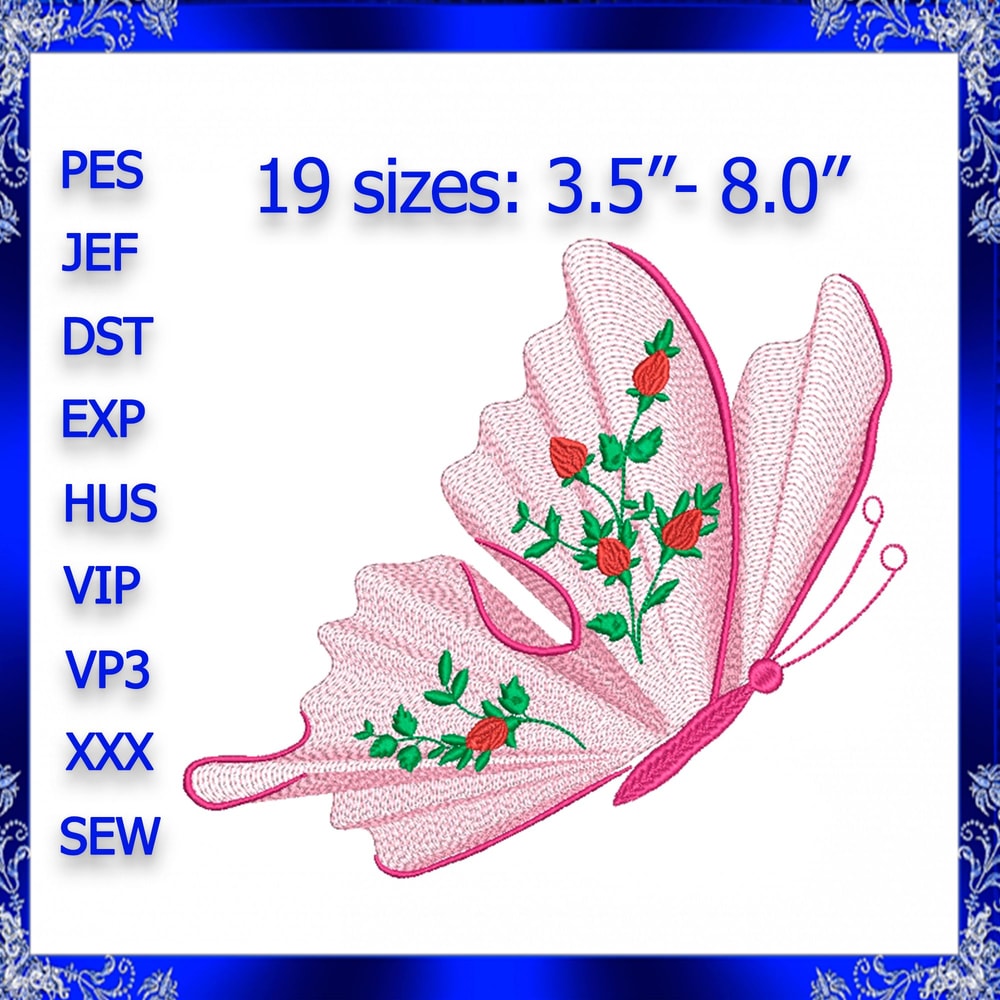 Rippled Butterfly Machine Embroidery Design Butterflies Flower Embroidery Design Flutters Embroider 0