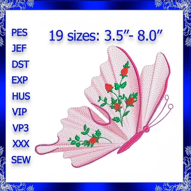 Rippled Butterfly Machine Embroidery Design Butterflies Flower Embroidery Design Flutters Embroider 0