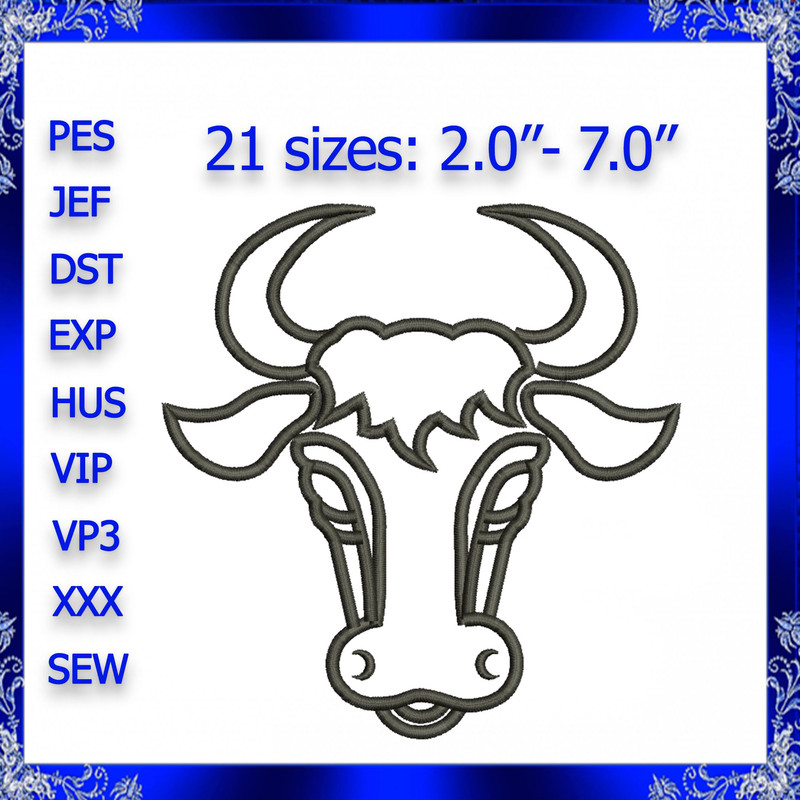 Bull Head Machine Embroidery Design 0