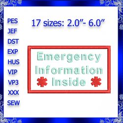 emergency information inside applique embroidery design medical alert embroidery design medical sos alert embroidery