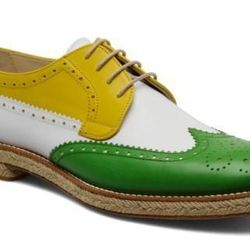 men's handmade three tone oxford brogue wingtip lace up derby shoes