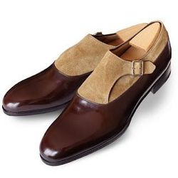 Men's Handmade Fashion Brown and Beige Two Tone Monk shoes, formal leather shoes