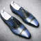Men's Handmade  Navy Blue Patina Leather Oxford Toe Cap Lace Up Dress Shoes.jpg