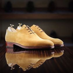 men's handmade beige suede one piece tuxedo lace up dress shoes