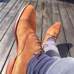 men's handmade beige suede oxford brogue toecap lace up shoes
