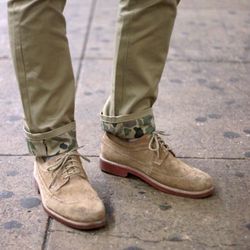 men's handmade beige suede oxford brogue wingtip lace up derby dress shoes