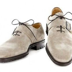 men's handmade beige suede single buckle strap lace up one piece dress shoes