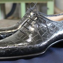 Men's Handmade Black Crocodile Print Leather One Piece Tuxedo Dress Shoes