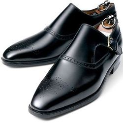 Men's Handmade Black Leather Oxford Brogue Single Buckle Monk Strap Dress Shoes