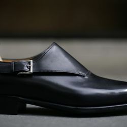 Men's Handmade Black Leather Single Buckle Monk Strap Dress Shoes (2)