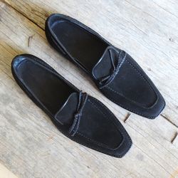 Men's Handmade Black Suede Loafer Slip On