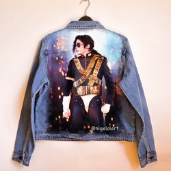 Michael Jackson art Painted denim jacket Custom gifts Jean jacket blue denim jacket King of pop mj jacket dangerous