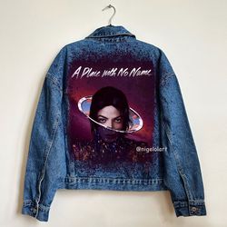 Portrait Michael Jackson art Painted denim jacket Custom gifts Jean jacket blue denim jacket King of pop mj jacket