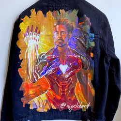 Painted Iron Man on a Denim Jacket Custom denim jacket marvel