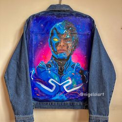 Painted Denim Jacket blue beetle Custom denim jacket dc superhero