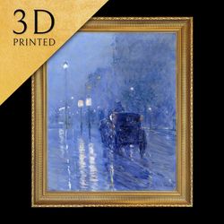 rainy midnight by childe hassam, 3d printed with texture and brush strokes looks
