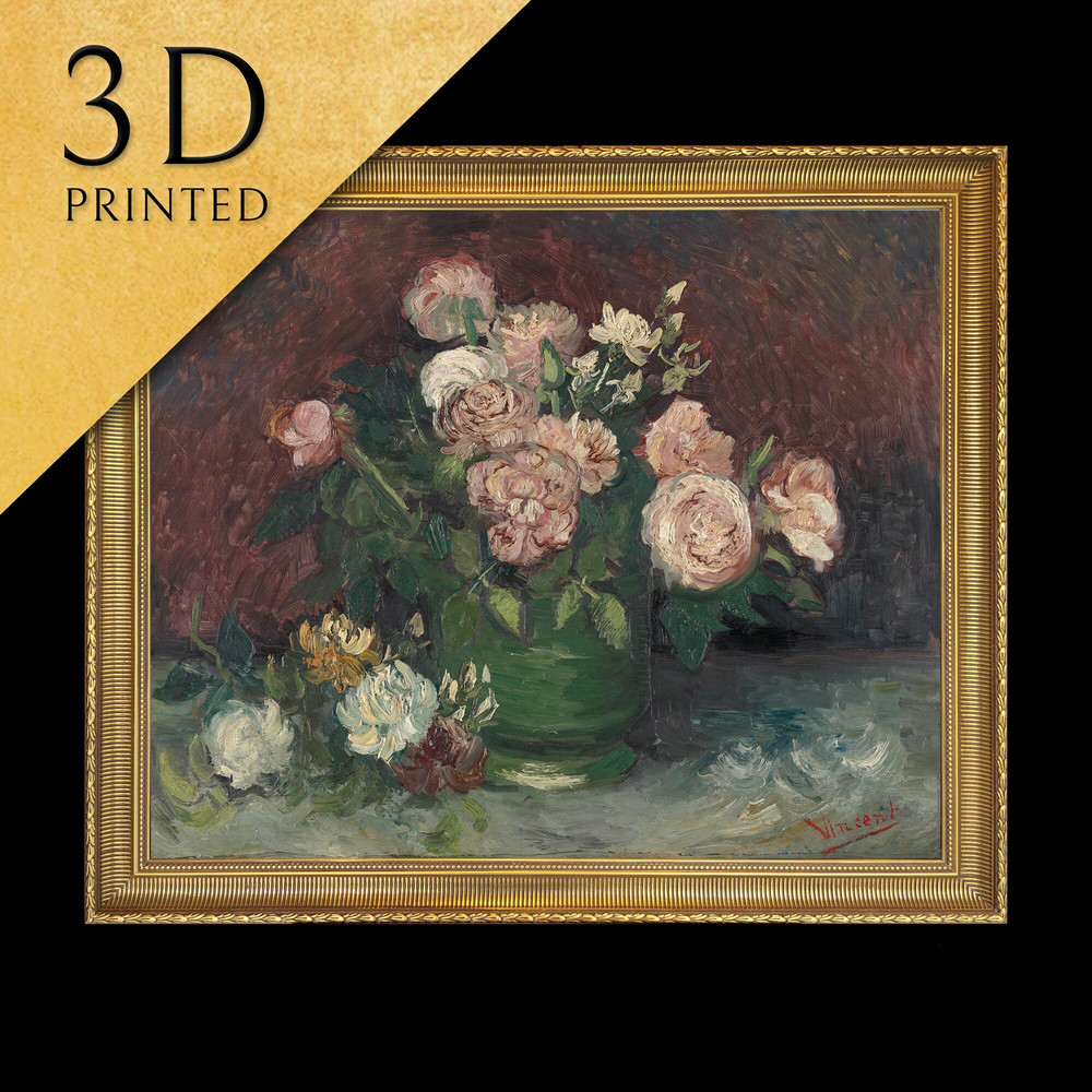 Roses and Peonies by Vincent van Gogh, 3d Printed with texture and brush strokes looks like original oil-painting, code425.jpg