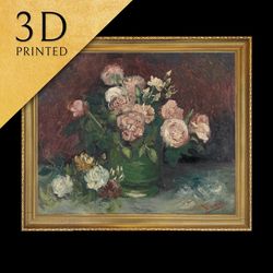 roses and peonies by vincent van gogh, 3d printed with texture and brush strokes