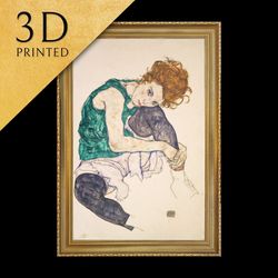 seated woman with legs drawn up by egon schiele, 3d printed with texture and