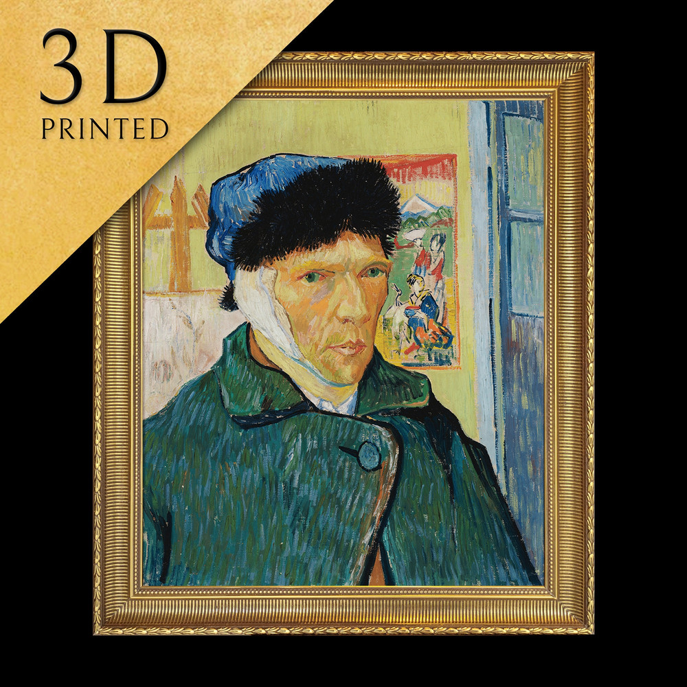 Self-Portrait with Bandaged Ear by  Vincent van Gogh, 3d Printed with texture and brush strokes looks like original oil-painting, code420.jpg