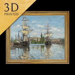 ships riding on the seine at rouen by claude monet, 3d printed with texture and