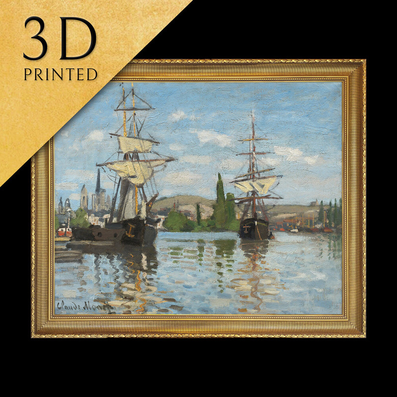 Ships Riding on the Seine at Rouen by Claude Monet, 3d Printed with texture and brush strokes looks like original oil-painting, code350.jpg