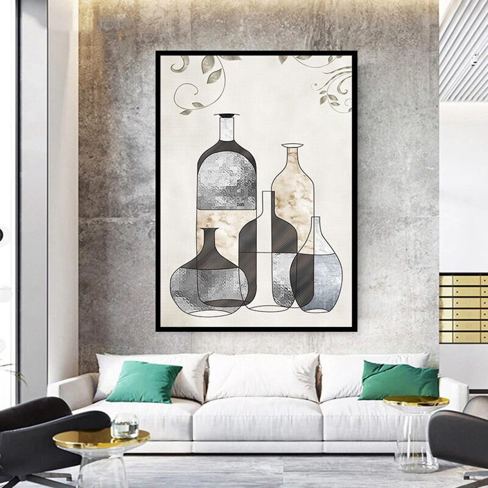 abstract jars canvas wall art, abstract bottles canvas print art, clear bottles ready to hang canvas wall decor, modern kitchen art.jpg