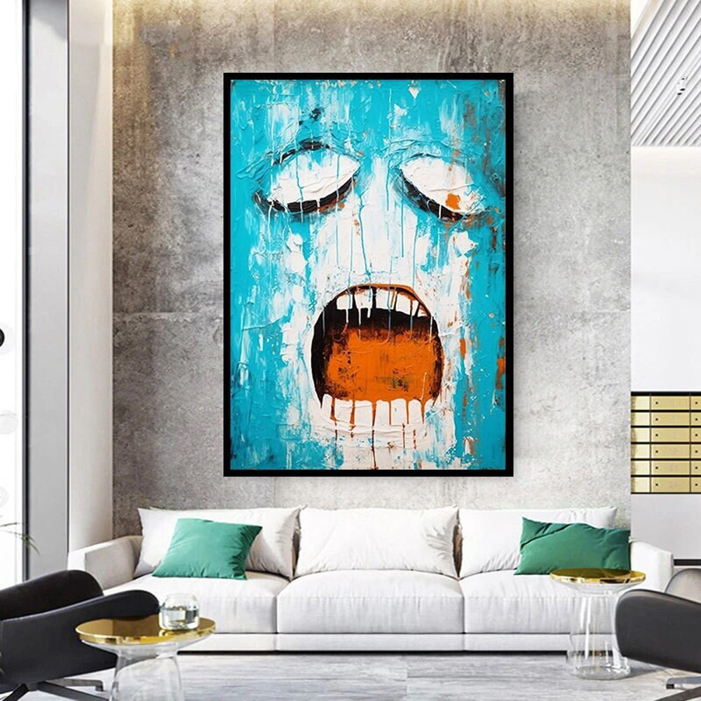 abstract canvas print, confused face wall decor, blue and white canvas print, screaming picture, different abstract decor.jpg