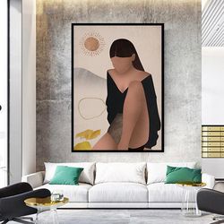 abstract woman silhouette wall art, earth tone wall art, boho female figure art print, abstract moon