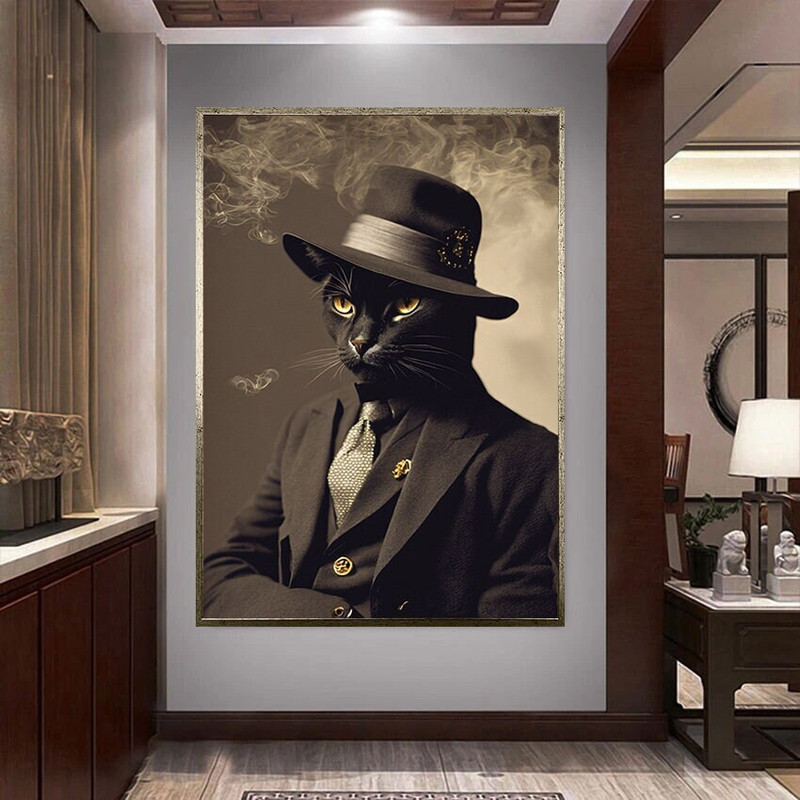 black cat canvas wall art, cat in black hat canvas print art, cat in suit canvas print art, cute cat canvas print art.jpg