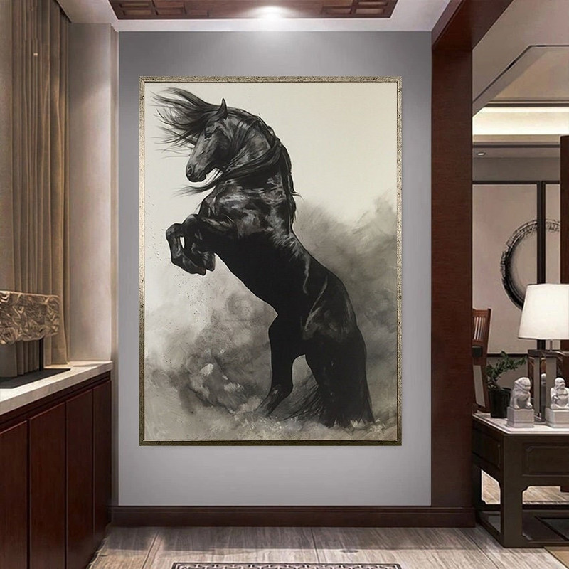black horse canvas wall art, prancing horse canvas print art, noble horse canvas wall art, muscular horse ready to hang canvas wall art.jpg