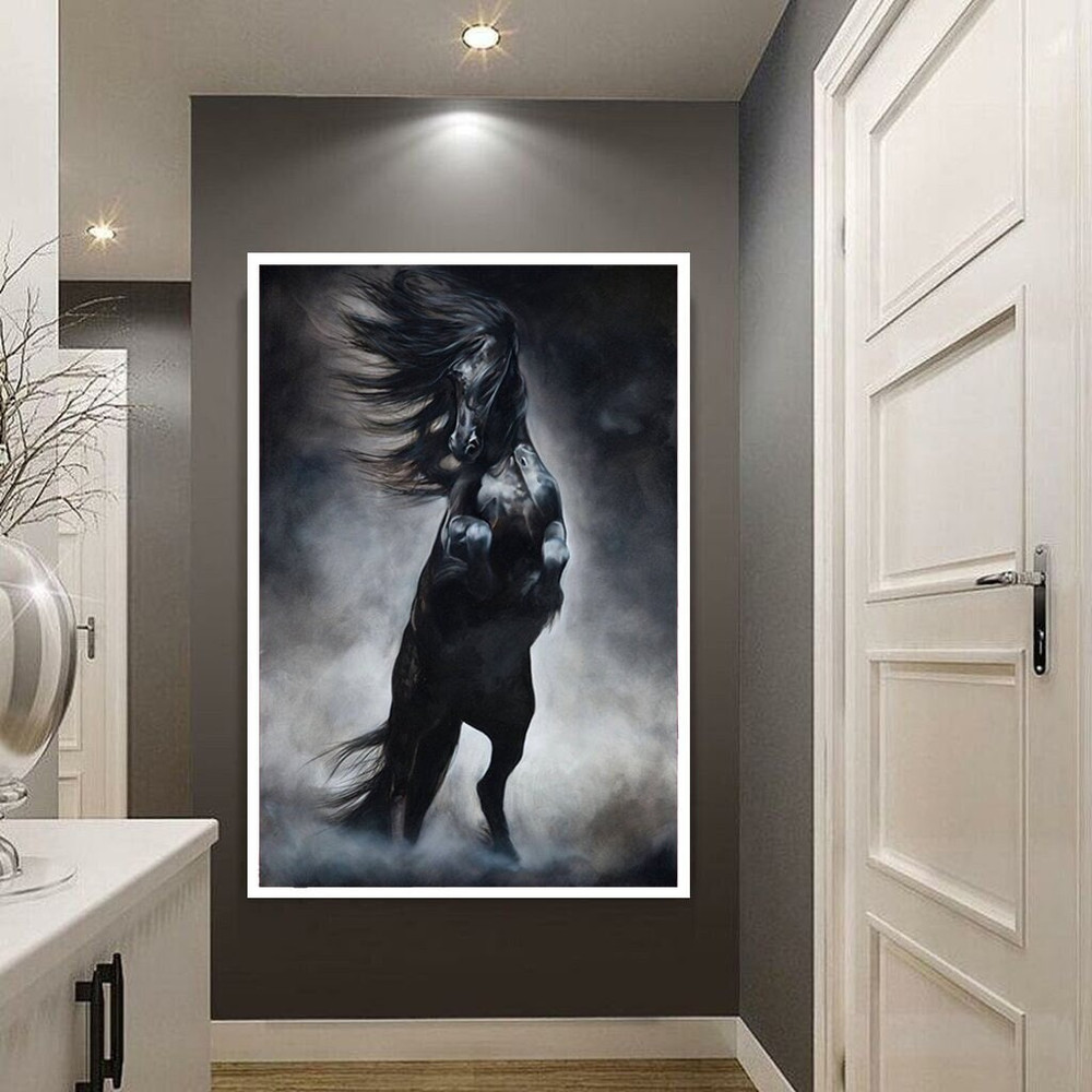 Black Stallion Wall Art, Black Stallion Framed Canvas, Animal Framed Canvas, Black Horse Canvas, Black Horse Wall Art, Gold Framed Canvas.jpg