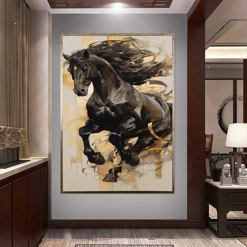 black horse canvas wall art, running horse canvas print art, muscular horse ready to hang canvas wall art, noble animal canvas print art.jpg
