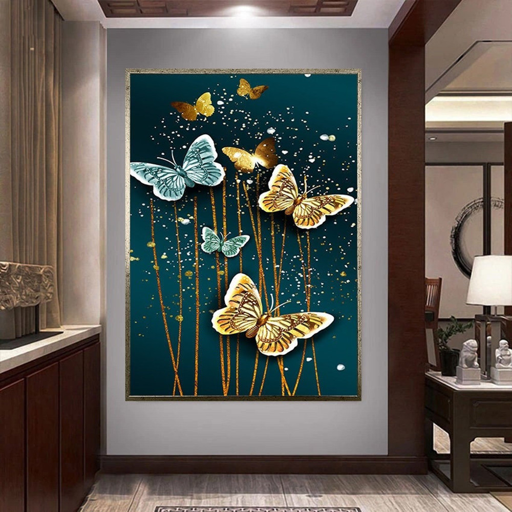 blue butterflies canvas wall art, golden butterflies canvas wall art, flying butterflies canvas wall art, abstract lines canvas print art.jpg