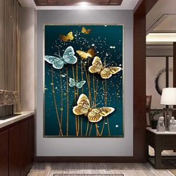 blue butterflies canvas wall art, golden butterflies canvas wall art, flying butterflies canvas wall