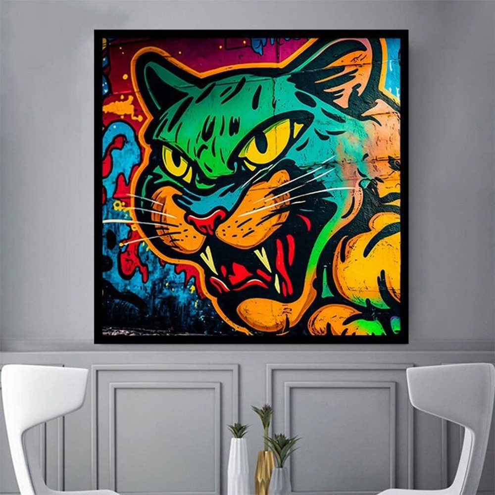 cat canvas print, colorful cat, angry cat, animal world decor, ready to hang canvas.jpg