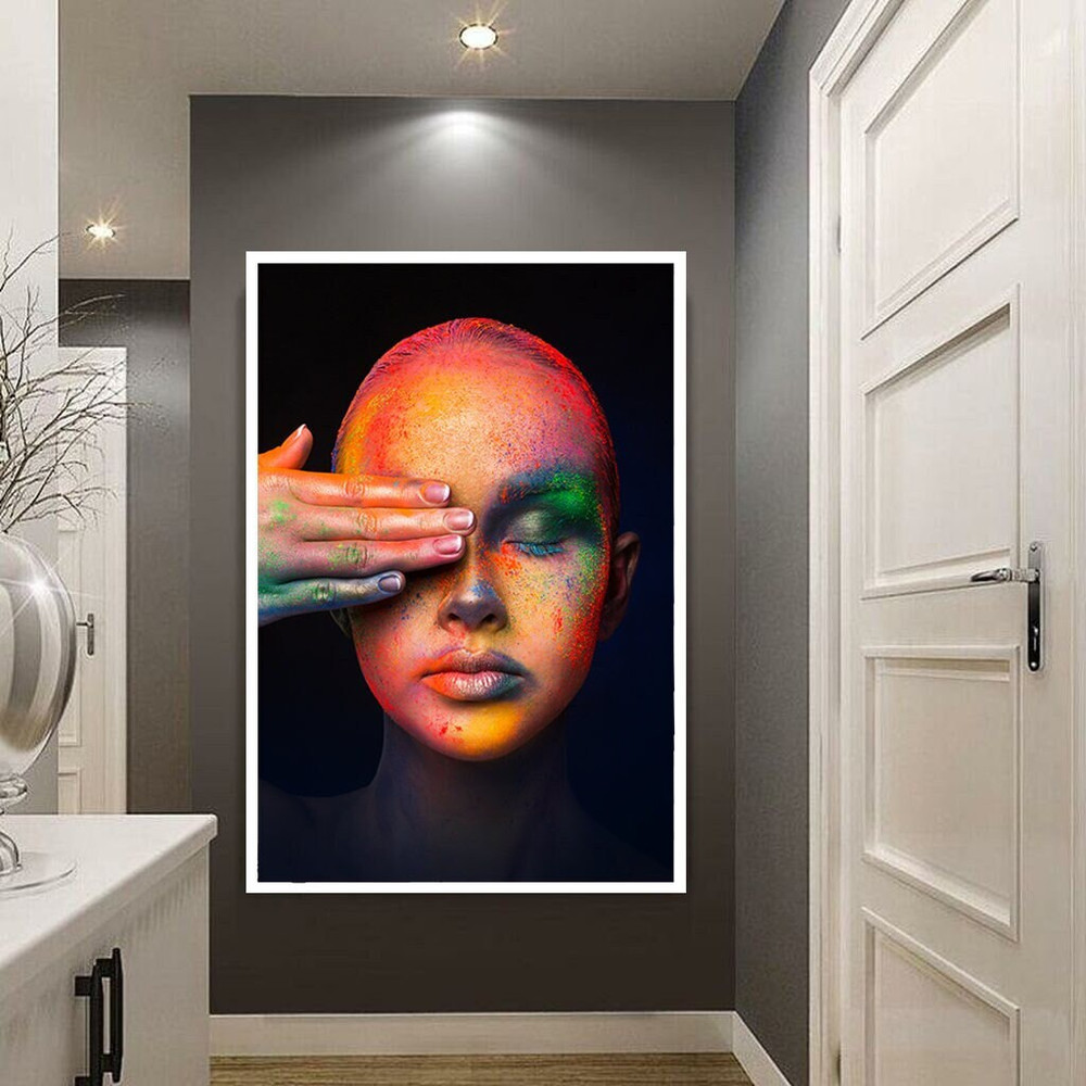 Colored Woman Wall Art, Abstract Woman Framed Canvas, Beautiful Woman Canvas, Woman Wall Art, Colorful Woman Canvas, White Framed Canvas.jpg