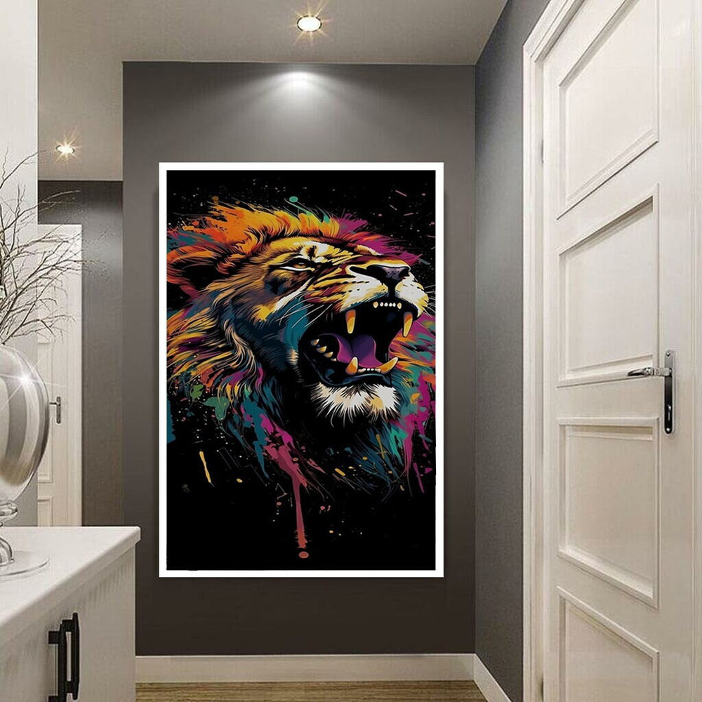 Colorful Lion on canvas, Modern print, Colorful decor, Abstract decor, Home decor modern, Fine Art Print of Colorful Lion, Painted Animals.jpg