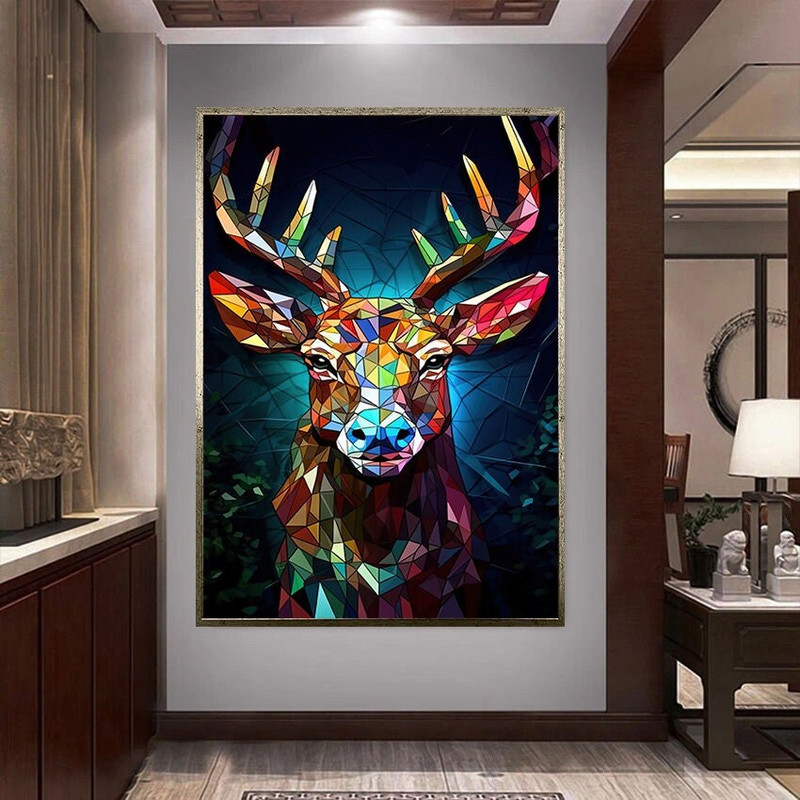deer canvas print, colorful deer wall decor, asymmetric deer canvas, deer in the woods, ready to hang canvas.jpg