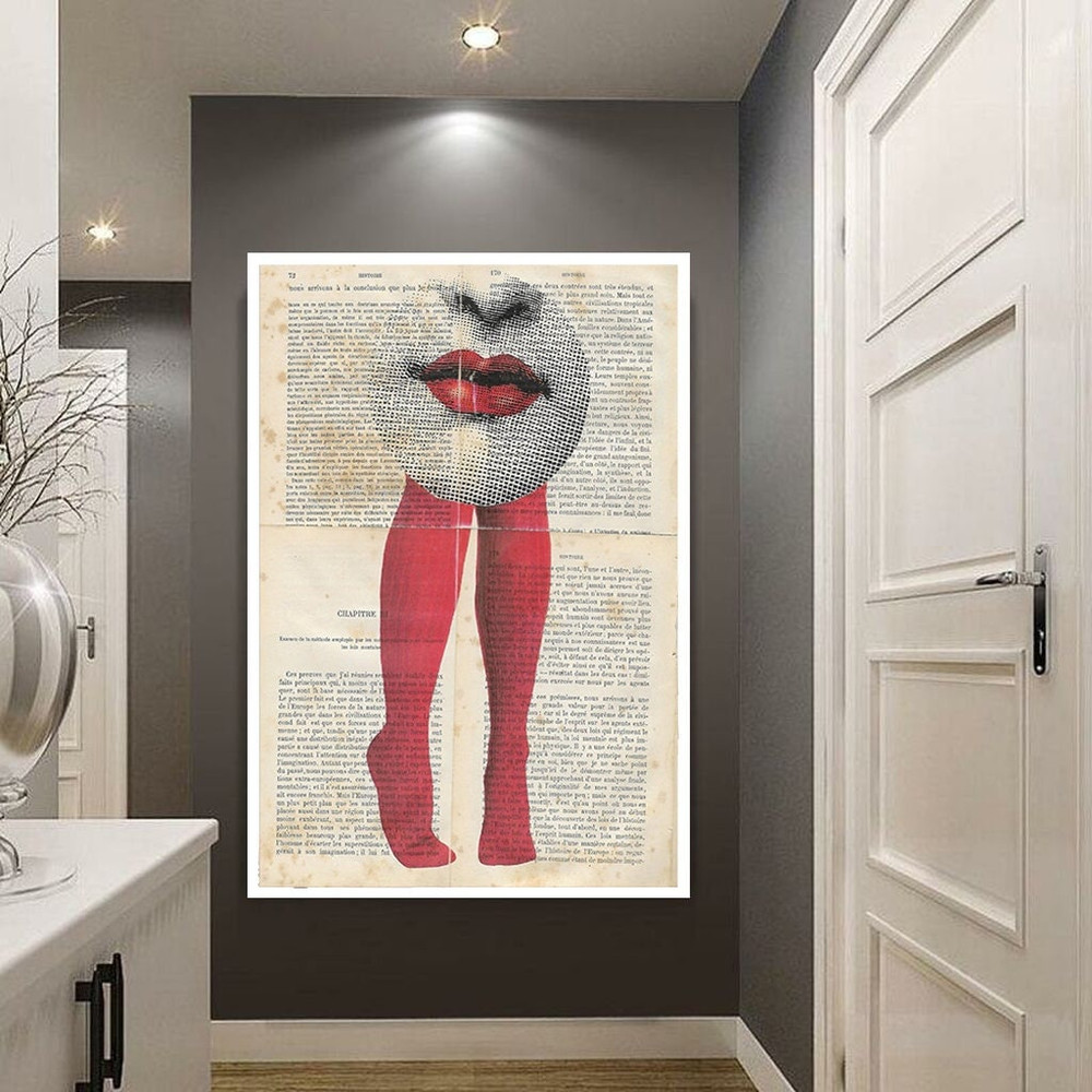 distressed woman canvas wall art, red lipstick canvas print art, red stockings canvas wall art, suspenders ready to hang canvas wall decor.jpg