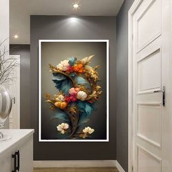 dried leaves canvas wall art, colorful leaves canvas print art, colorful flowers canvas wall decor,