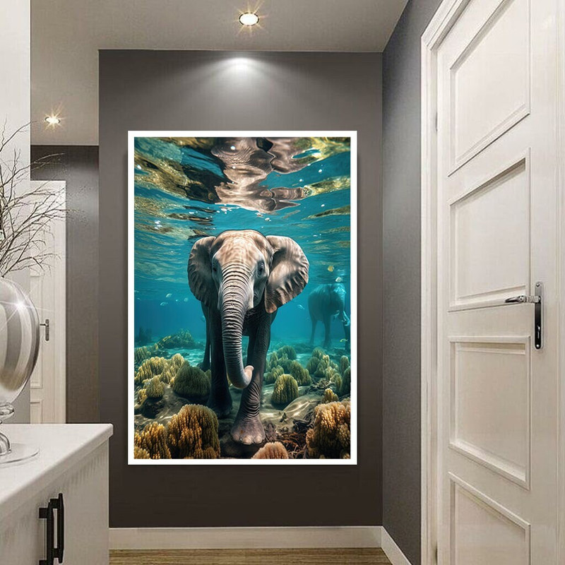 elephant wall canvas art, underwater elephant canvas print art, underwater plants canvas wall art, big elephants ready to hang canvas art.jpg