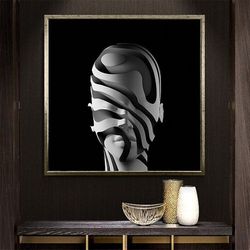 female canvas print, antique female head, gray female statue, office decor, ready to hang decor