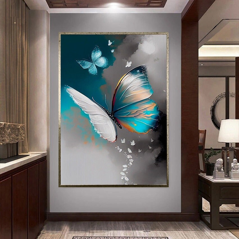 flying butterflies canvas wall art, blue butterflies ready to hang canvas print art, glowing butterflies canvas print art.jpg
