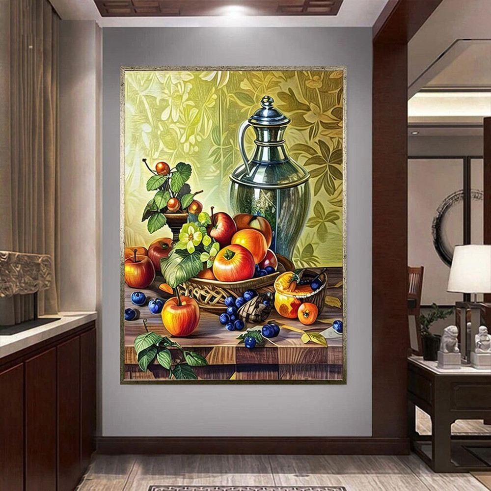 fruit plate canvas wall art, dining table canvas print art, water jug ready to hang canvas wall decor, black grapes canvas wall art.jpg