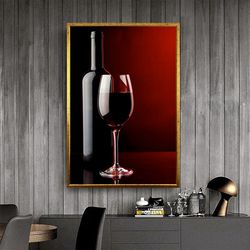 glass canvas print, red background decor, wine wall art, red wine decor, wine glass canvas wall deco