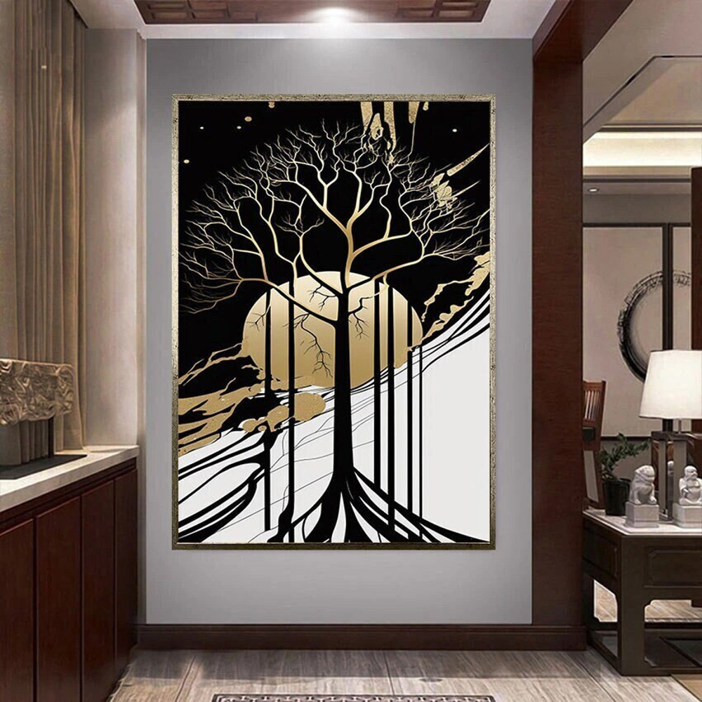 golden tree canvas wall art, golden embroidery canvas wall decor, abstract tree ready to hang canvas wall art, golden globe canvas wall art.jpg
