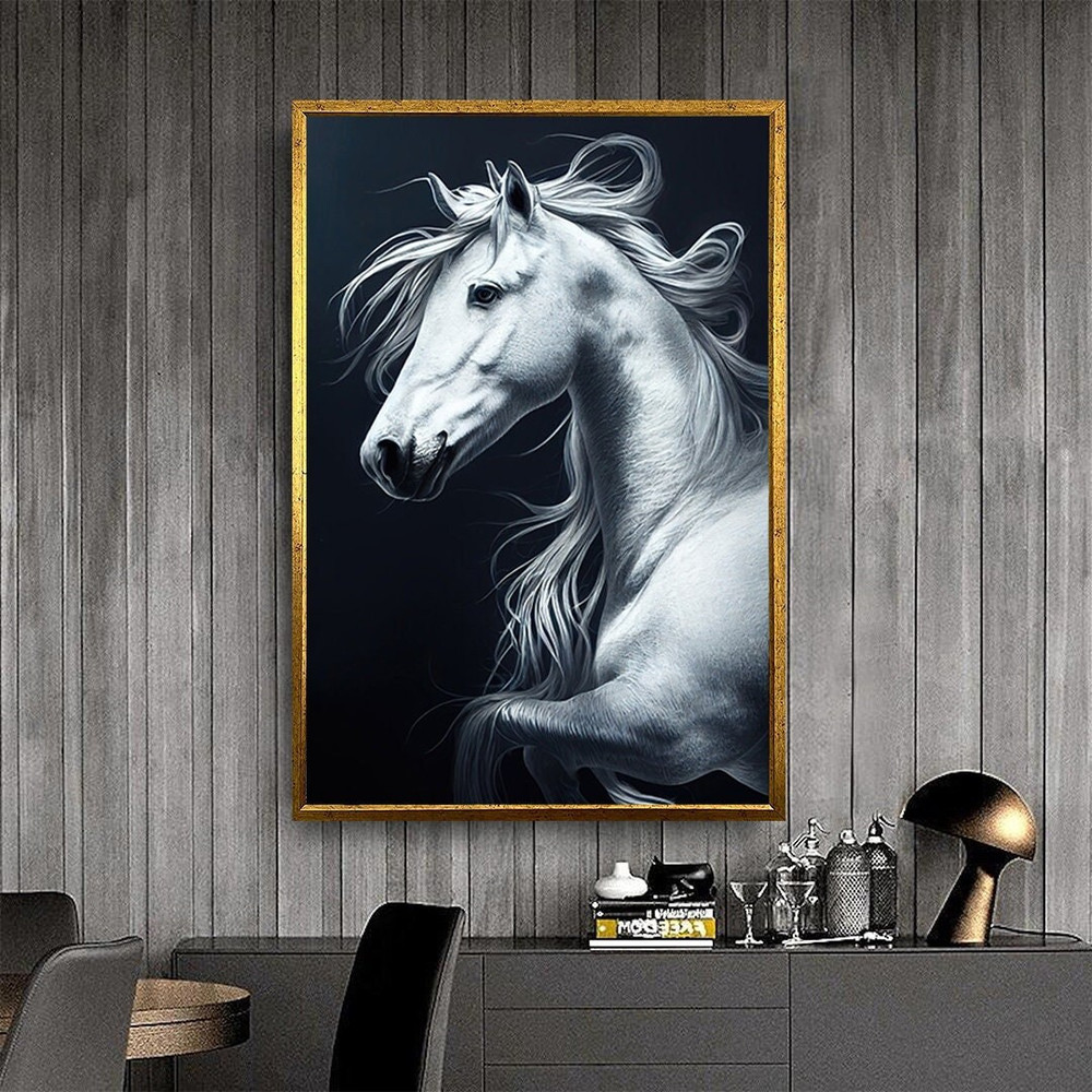 horse canvas print, white horse wall decor, animal canvas wall decor, horse art, different animal decors.jpg